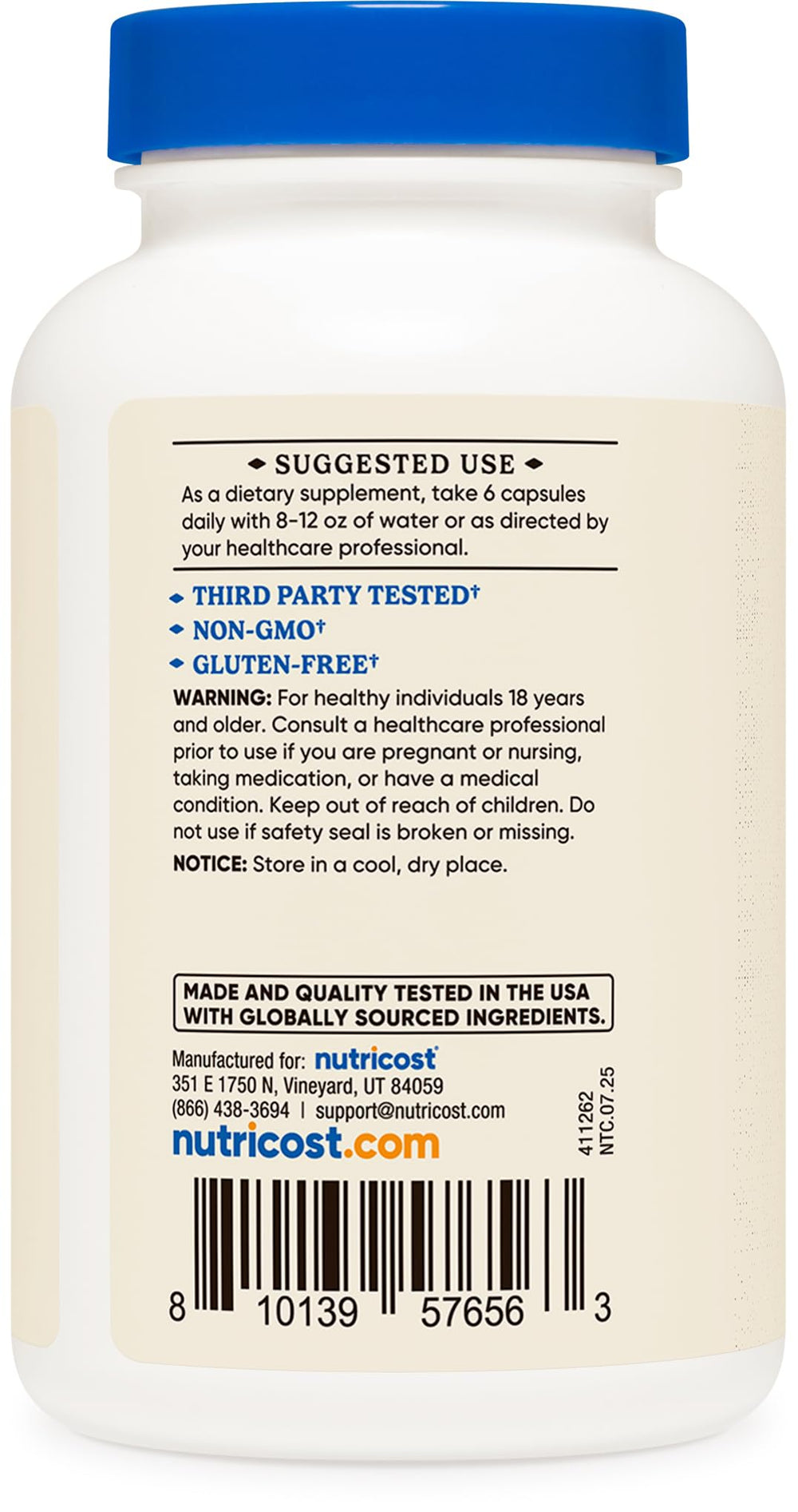 Ingredients panel of Nutricost Grass Fed Beef Organs showing organ blend