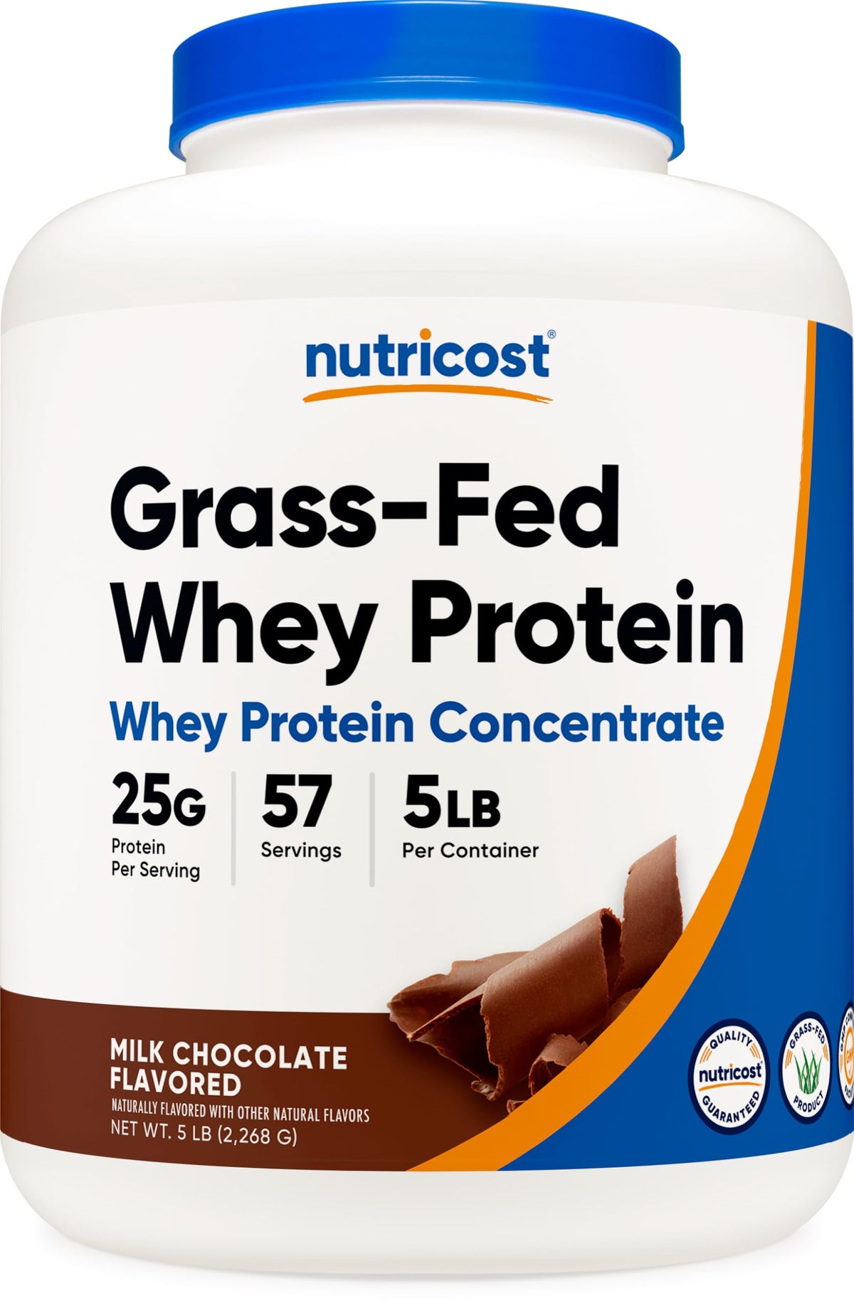 Nutricost Grass-Fed Whey Chocolate bottle close-up for high-quality shakes.