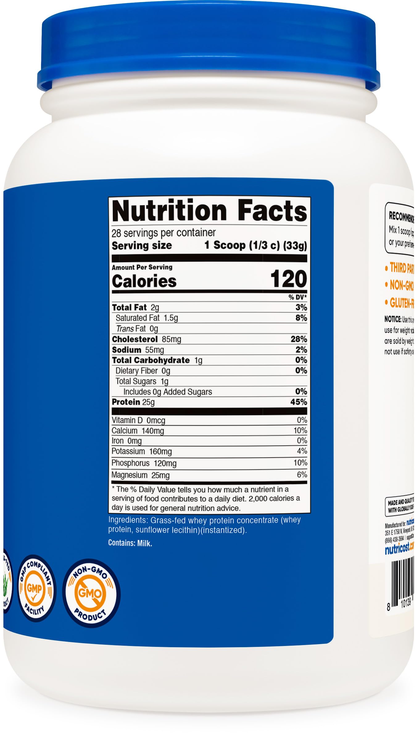 Nutricost product panel emphasizes kosher and halal certifications along with pure ingredients.