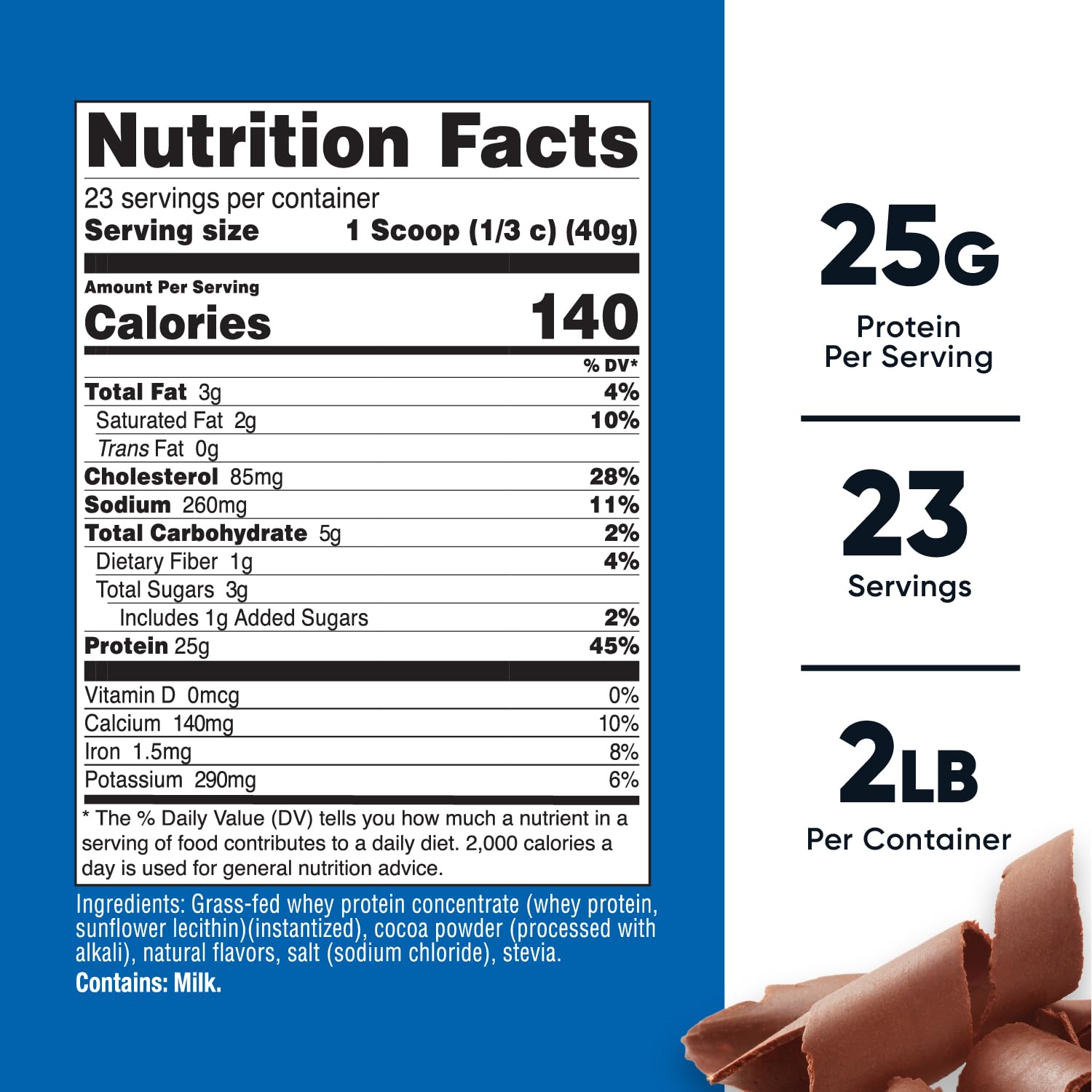 Nutricost grass-fed whey chocolate scoop showing easy serving