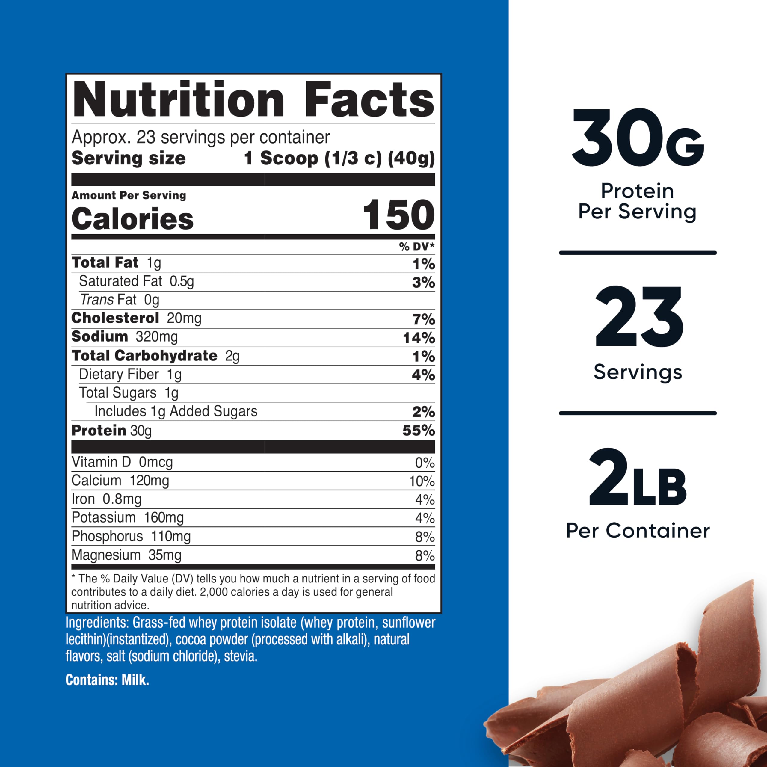 Nutricost Grass-Fed Whey Protein Isolate chocolate nutrition label for mindful ingredient choices