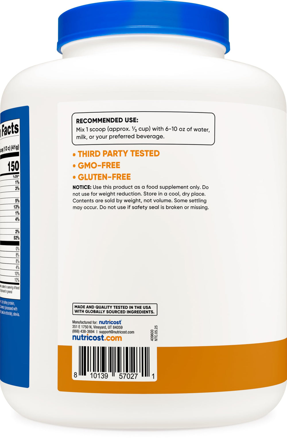 Nutricost label confirms NSF GMP facility quality and safety standards.