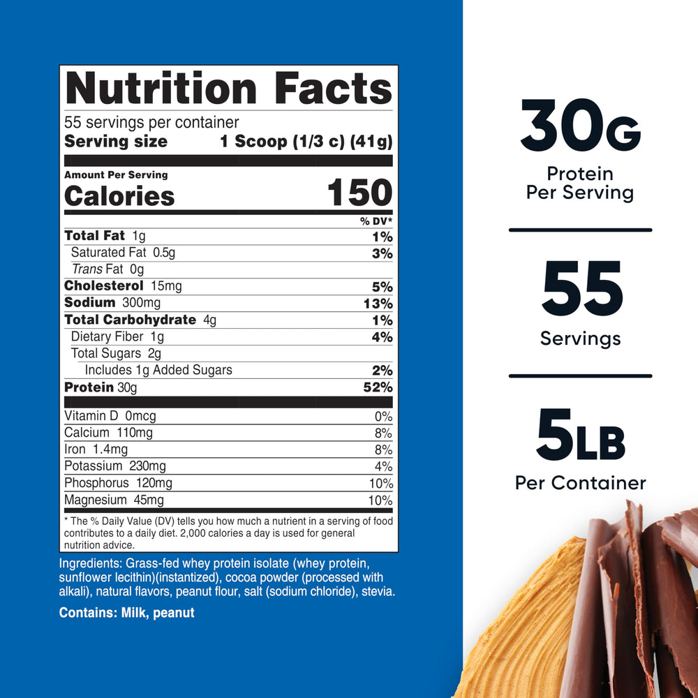 Nutricost Grass-Fed Whey Protein Isolate scoop beside a milk glass for quick protein boost.