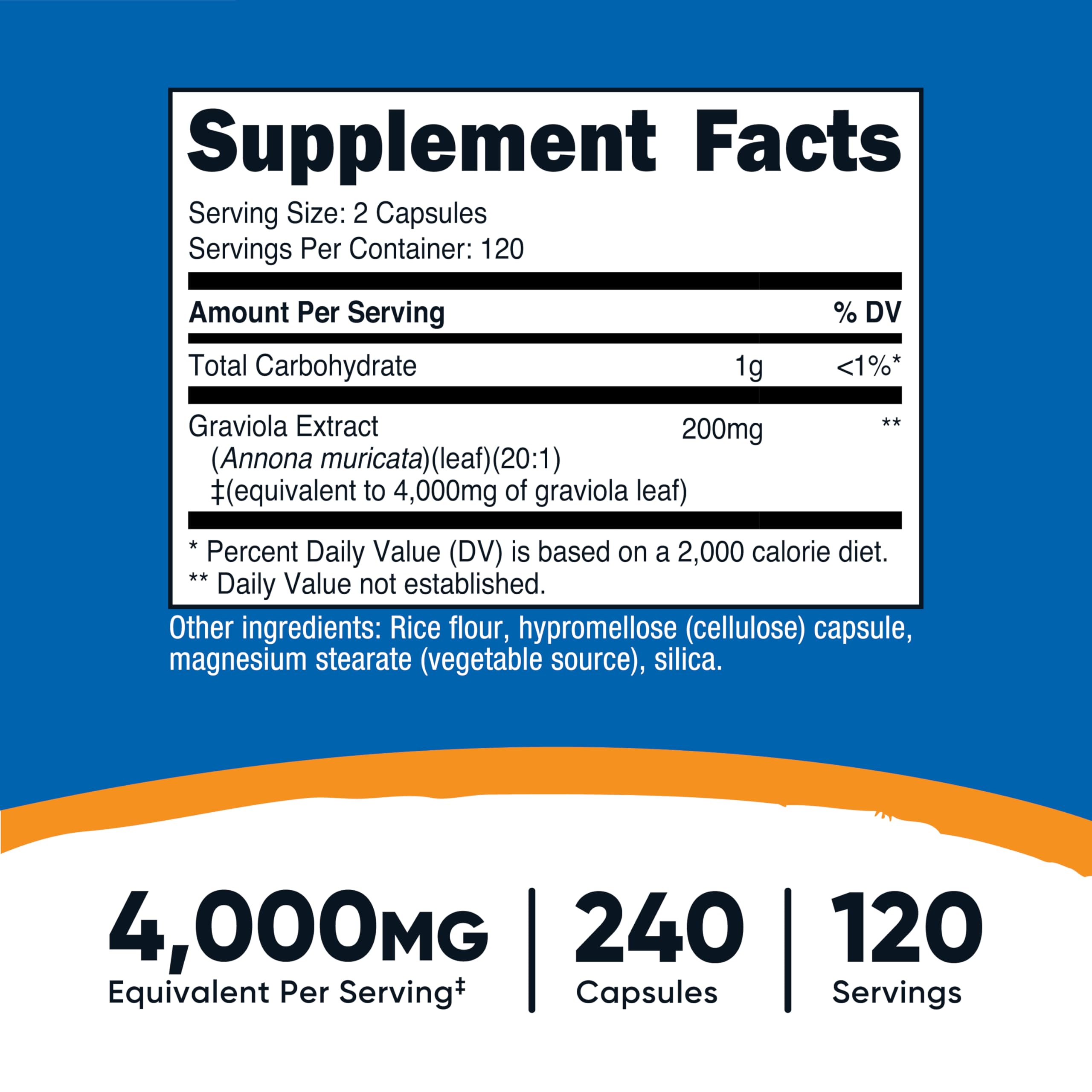 Close-up of Nutricost Graviola capsules for vegan, gluten-free daily supplement.