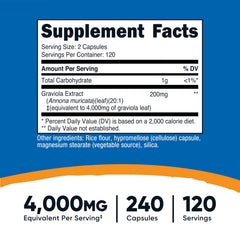 Close-up of Nutricost Graviola capsules for vegan, gluten-free daily supplement.