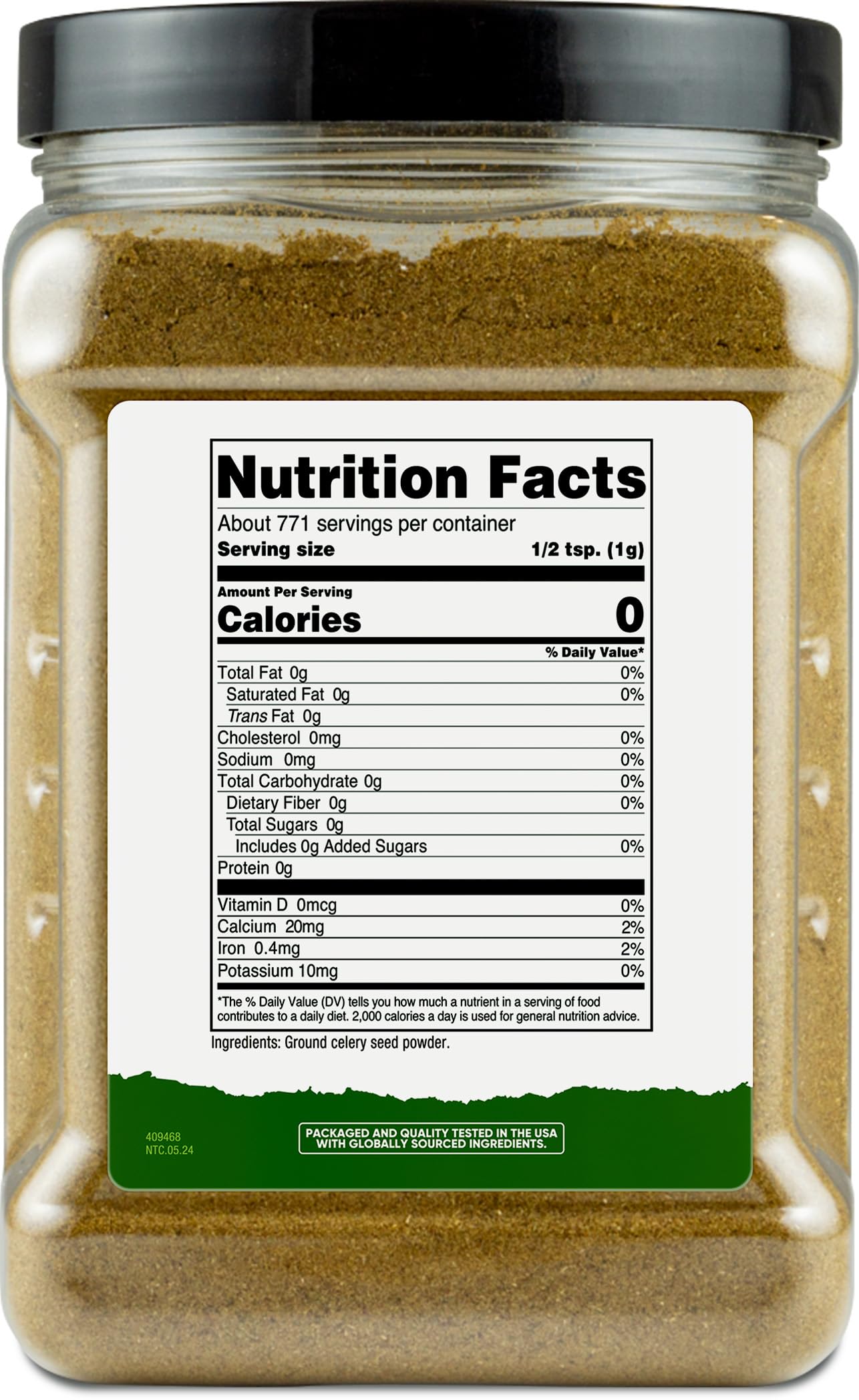 Nutricost Ground Celery Seed powder closeup, adds aroma to curries and gravies