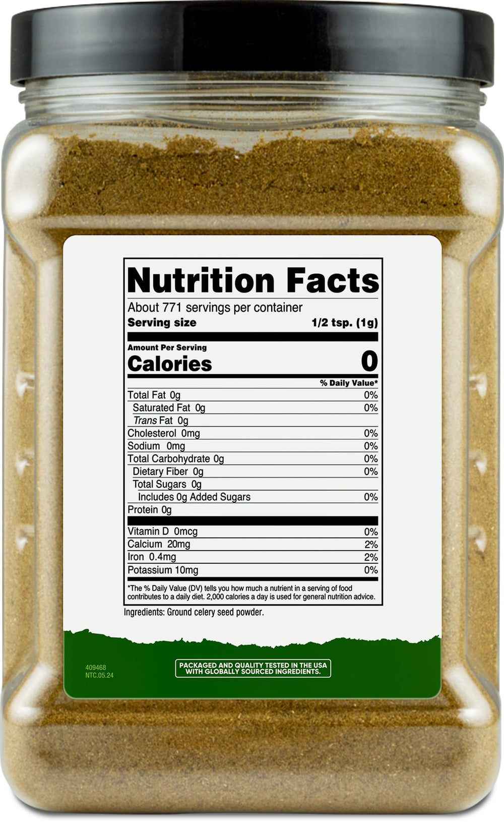 Nutricost Ground Celery Seed powder closeup, adds aroma to curries and gravies