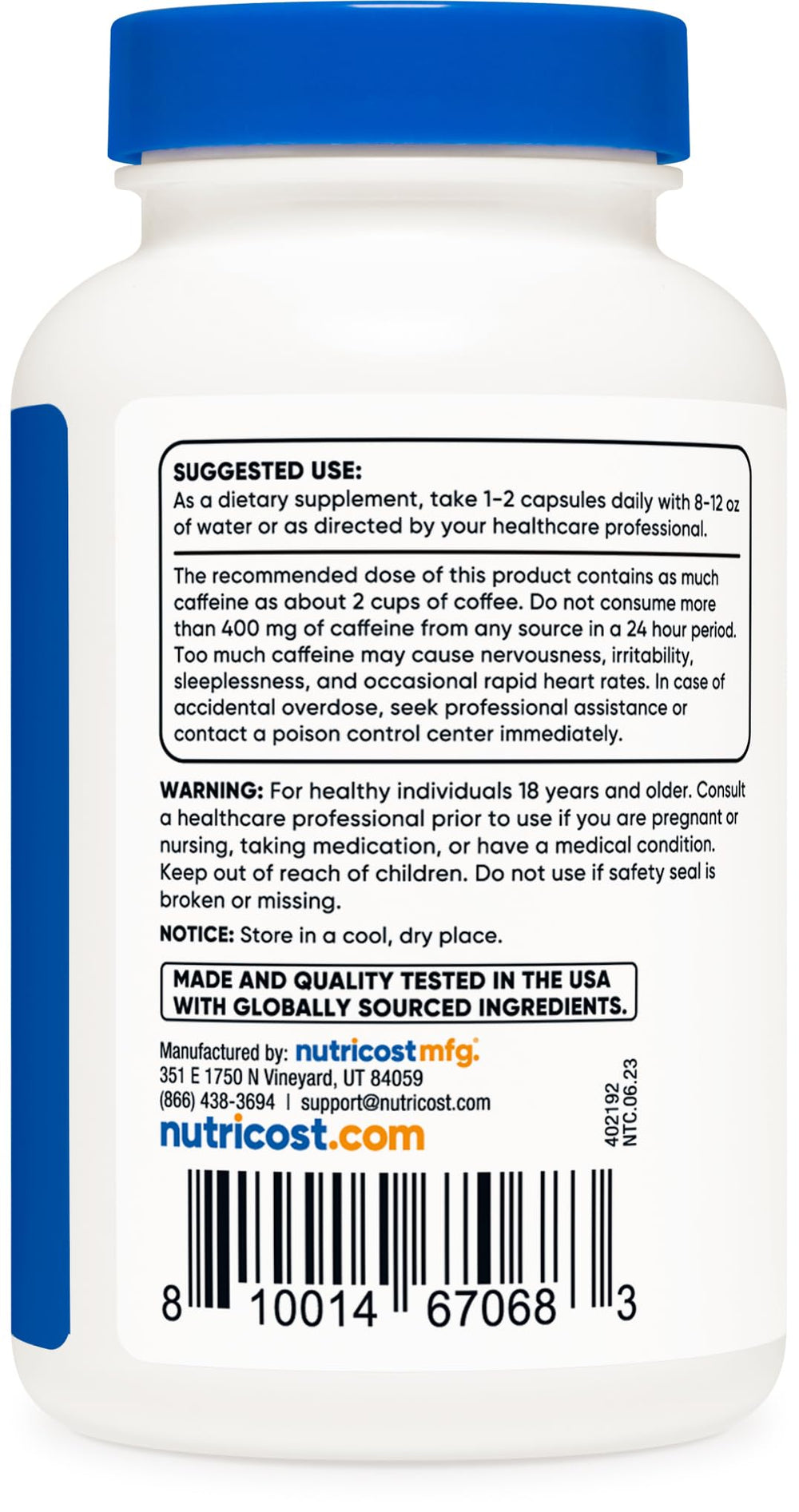 Nutricost Guarana bottle in packaging on shelf for easy online shopping
