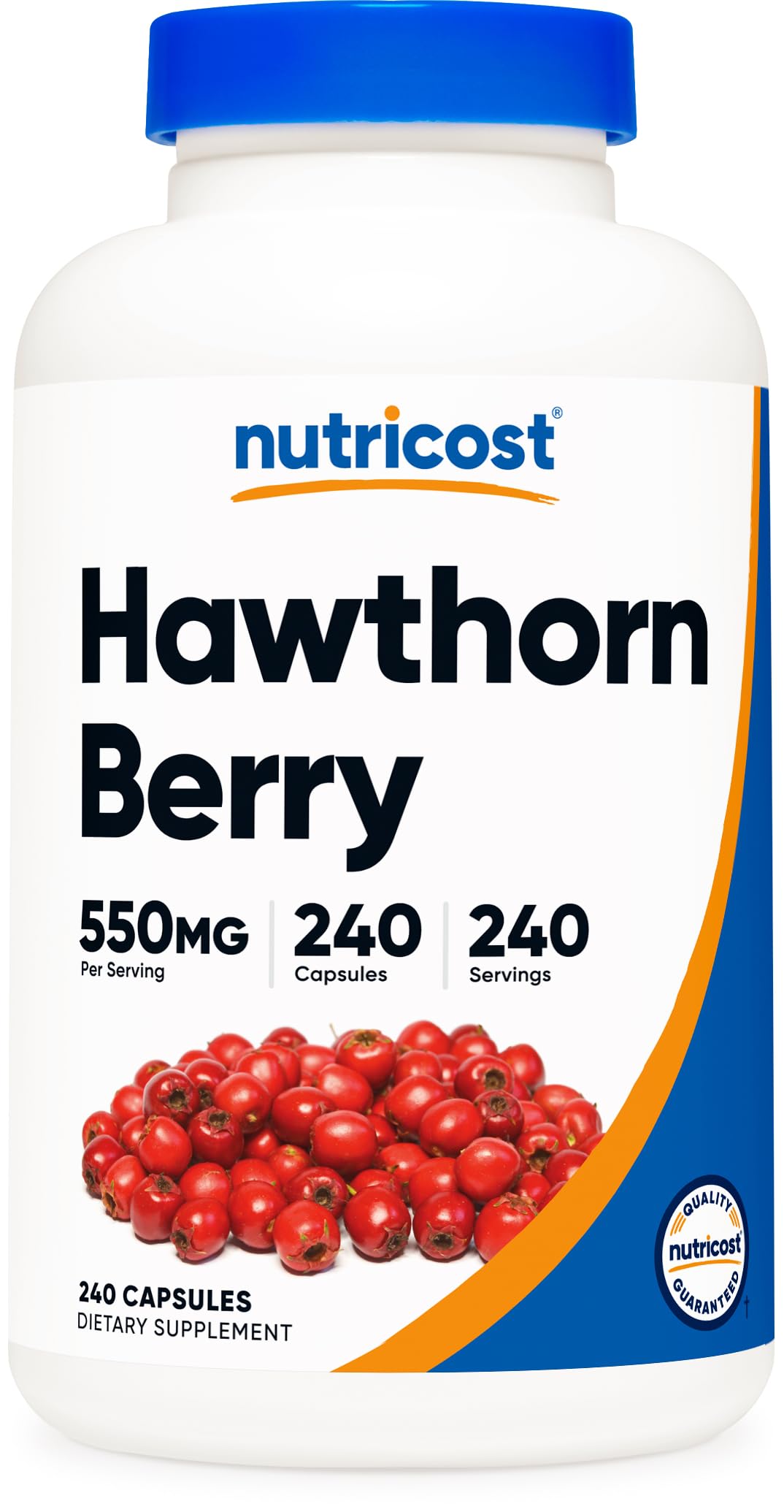 Nutricost Hawthorn Berry Capsules bottle front emphasizes 550mg potency for daily support