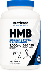Nutricost HMB bottle front with capsules for daily fitness support