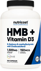 Nutricost HMB and D3 bottle front view for daily use