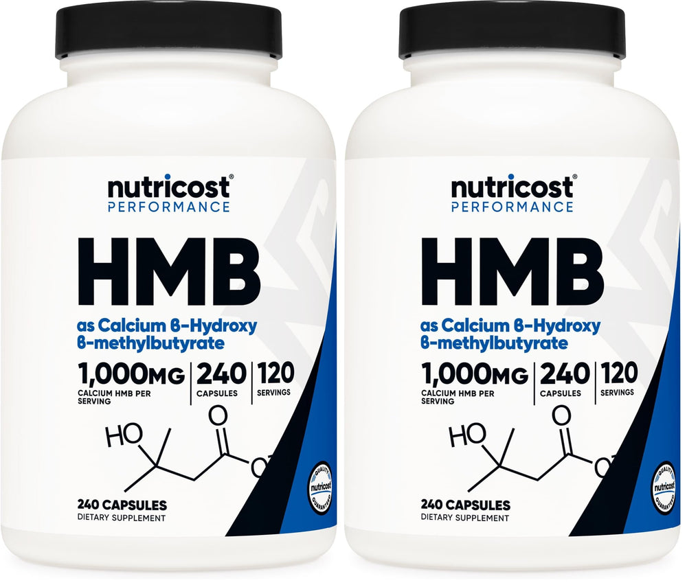 Nutricost HMB bottle and capsules designed for convenient daily supplementation.
