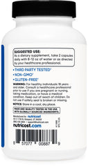 Close-up of Nutricost HMB bottle showing capsule texture and quality.