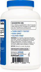 Nutricost HMB bottle label highlights non-GMO and gluten-free info