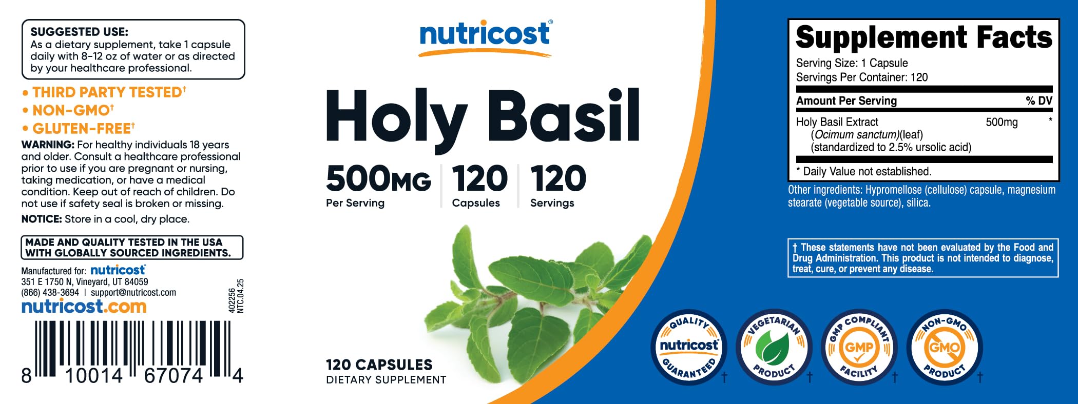 Nutricost Holy Basil capsules ideal for daily routine with antioxidants
