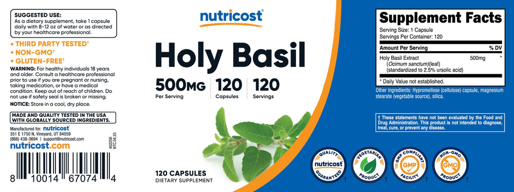 Nutricost Holy Basil capsules ideal for daily routine with antioxidants