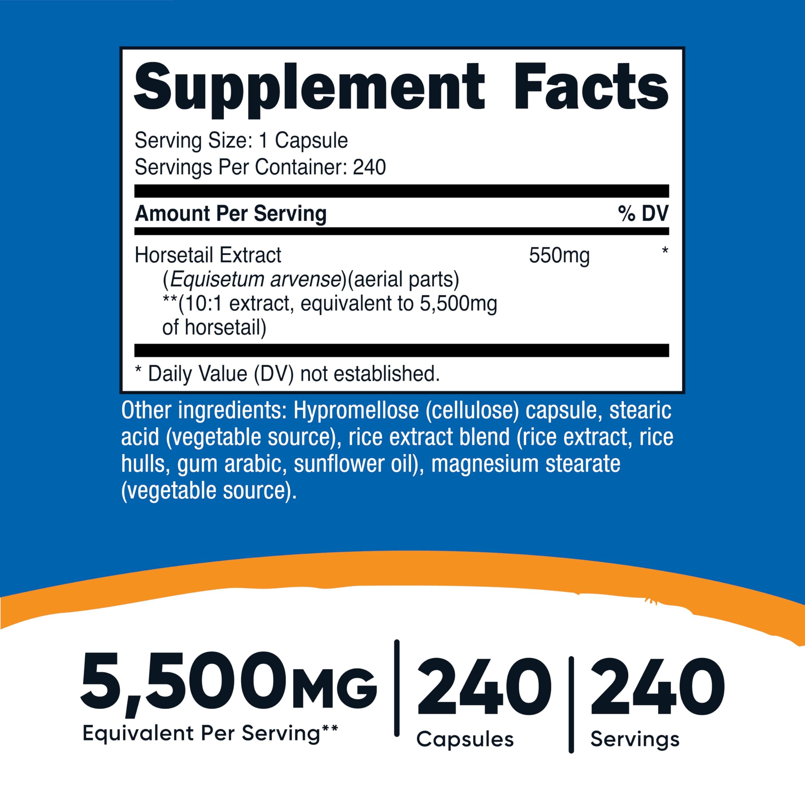 Nutricost Horsetail Extract Capsules label close-up for potency emphasis