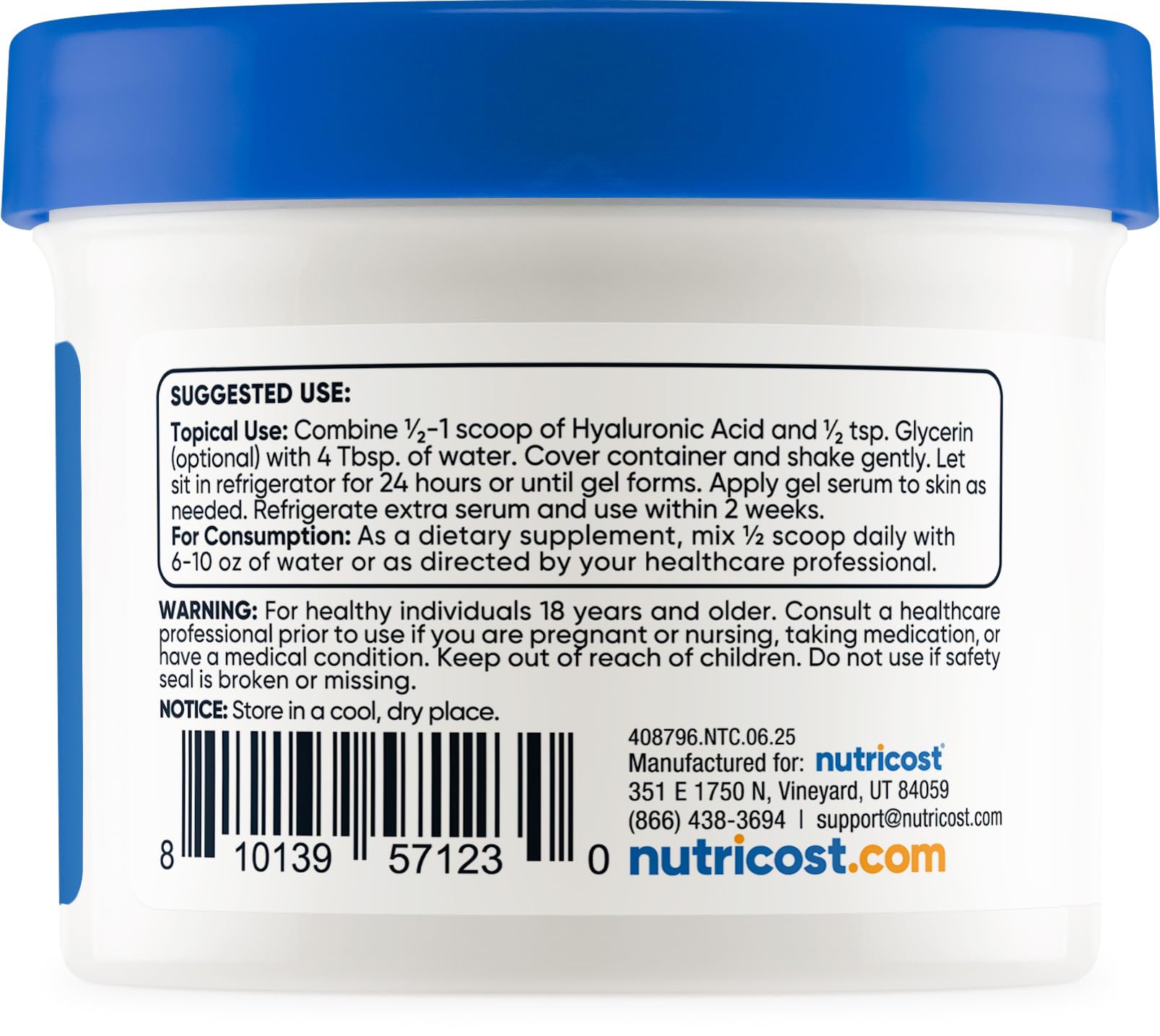 Nutricost Hyaluronic Acid Powder dissolves quickly in water