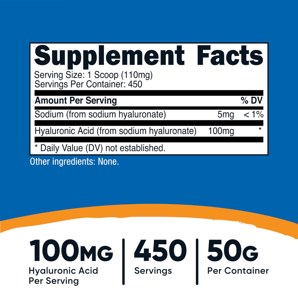 Nutricost Hyaluronic Acid Powder serving spoon showing precise dosing