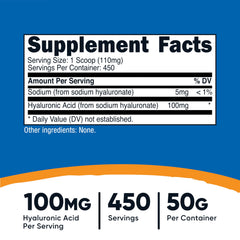 Nutricost Hyaluronic Acid Powder serving spoon showing precise dosing