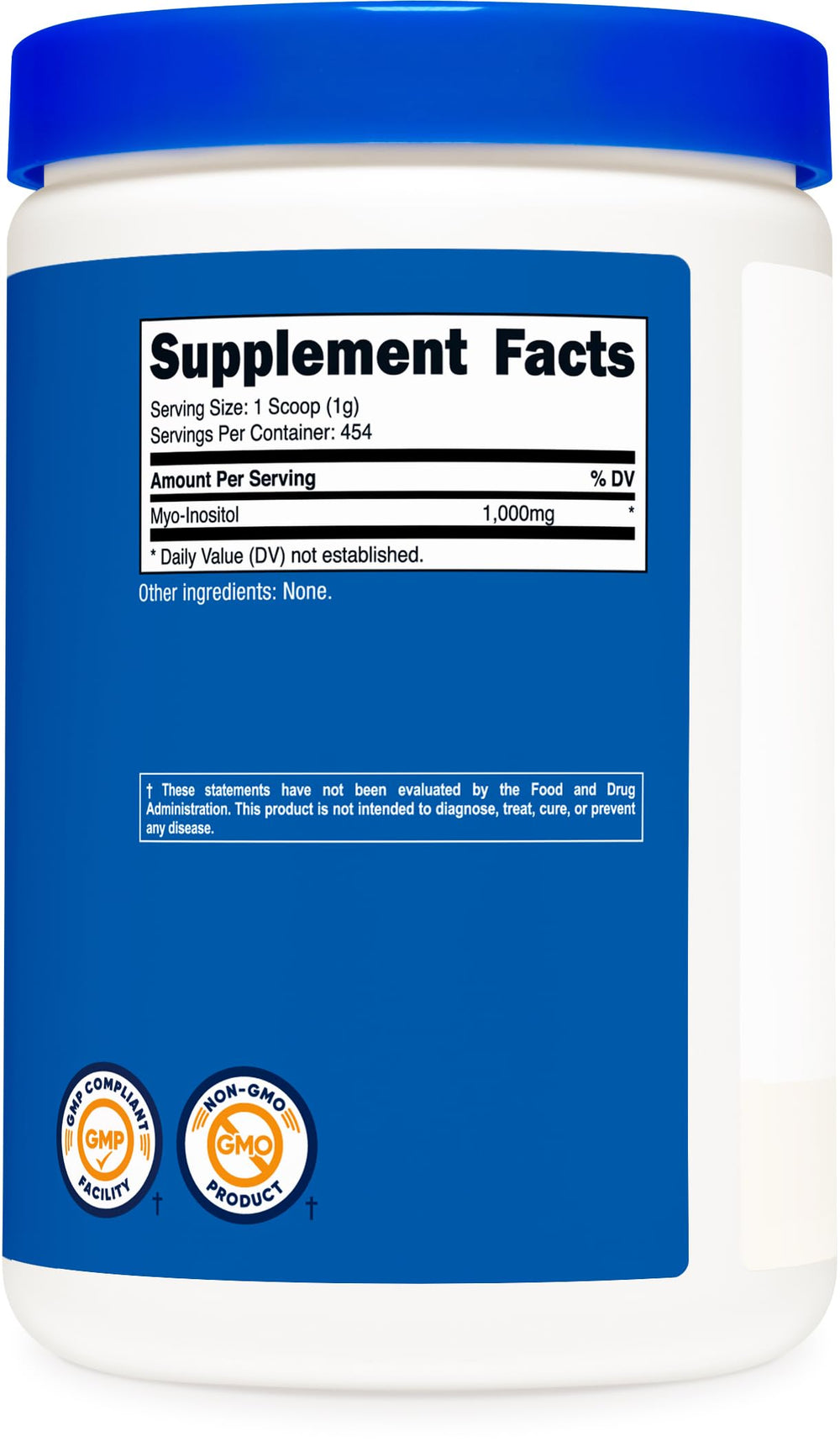 Nutricost Inositol Powder label highlights non-GMO and gluten-free certifications