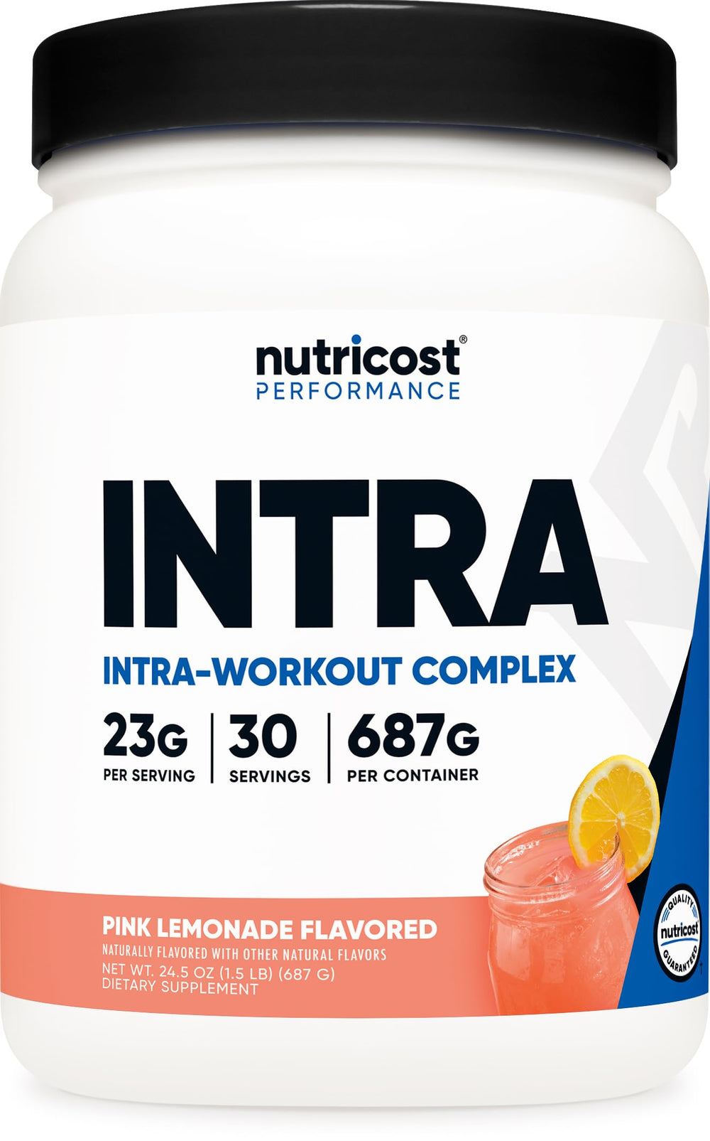 Nutricost Intra-Workout Pink Lemonade bottle ready for flavorful hydration during training.