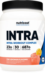 Nutricost Intra-Workout Pink Lemonade bottle ready for flavorful hydration during training.