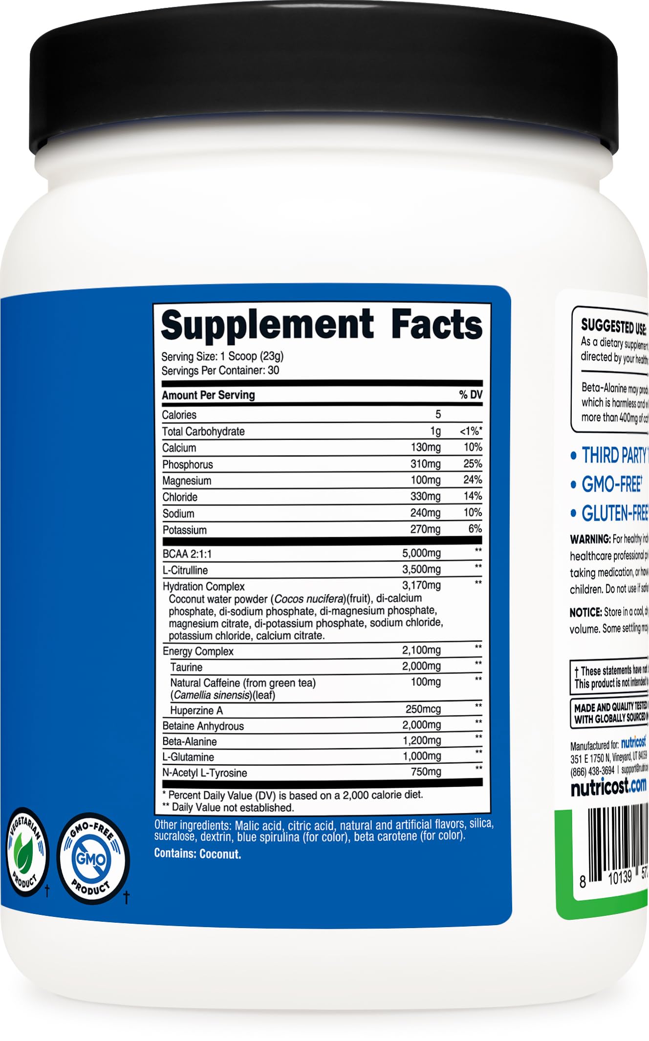 Nutricost intraentrenamiento polvo manzana verde, sin gluten y sin OGM.