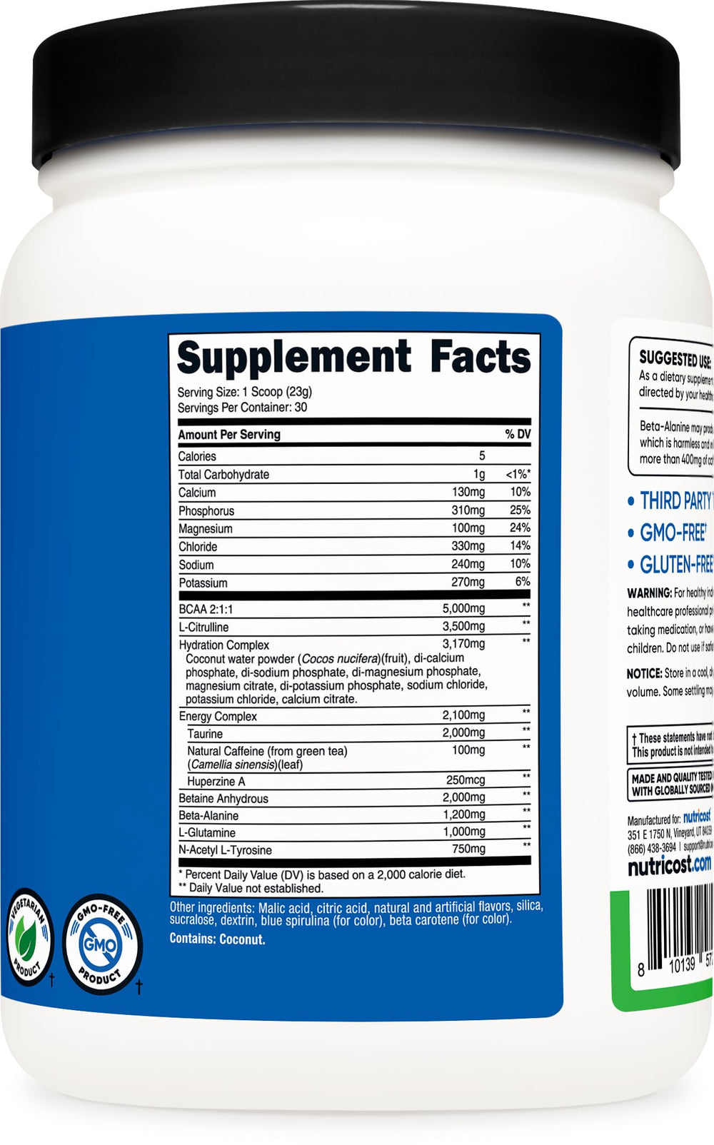 Nutricost intraentrenamiento polvo manzana verde, sin gluten y sin OGM.