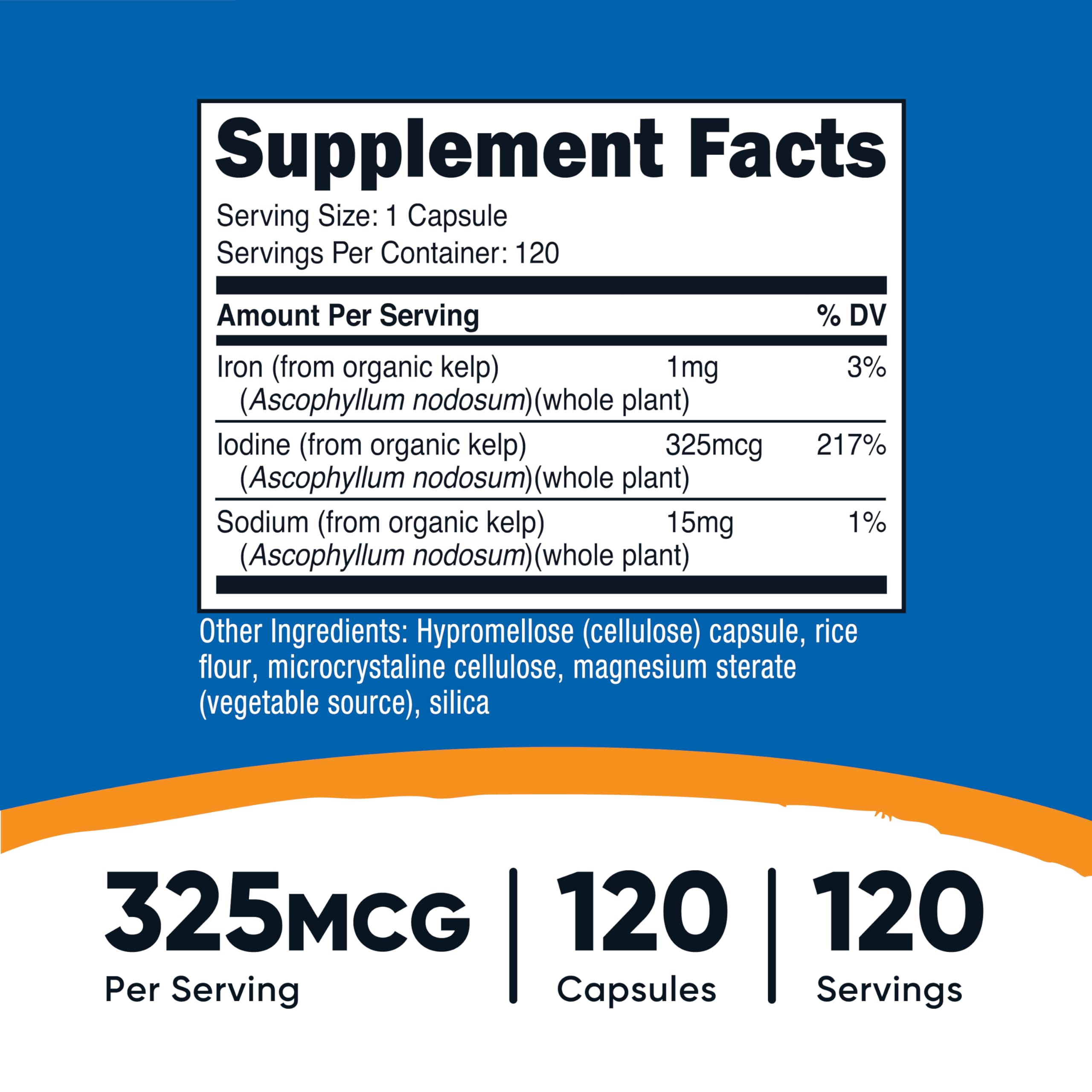 Nutricost iodine capsules close-up showing compact, easy-to-swallow form.