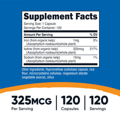 Nutricost iodine capsules close-up showing compact, easy-to-swallow form.