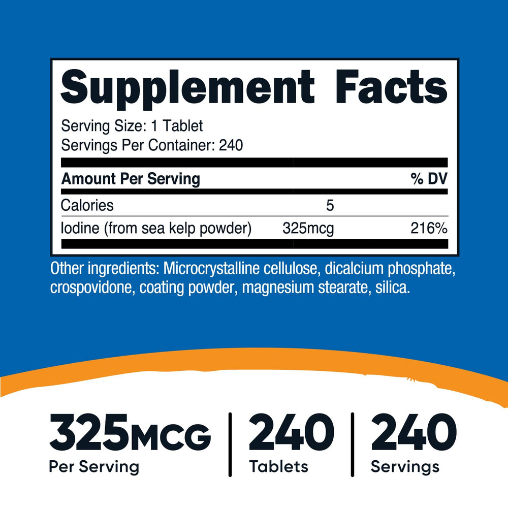 Nutricost Iodine label close-up highlights dosage per tablet