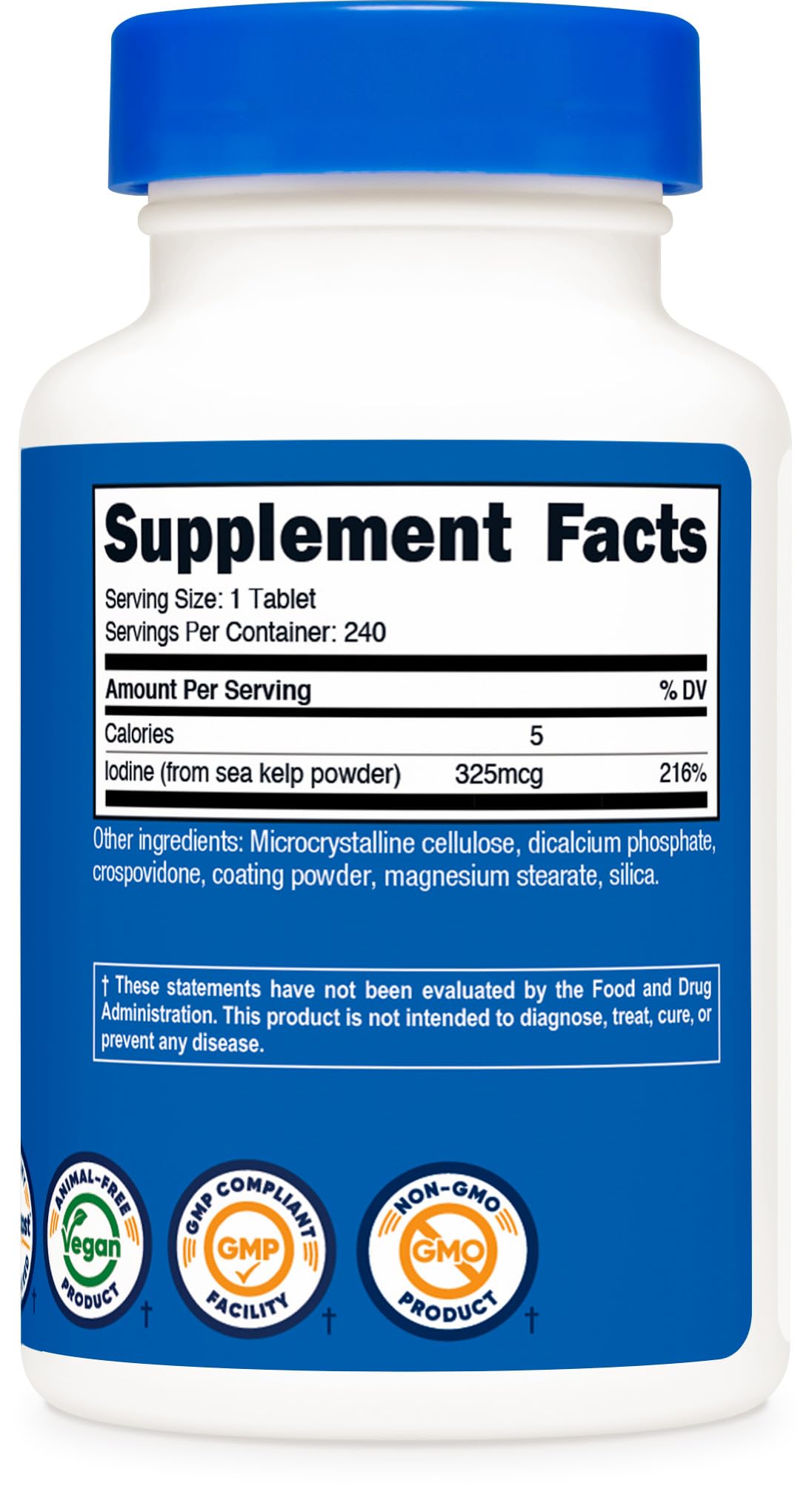 Nutricost Iodine packaging emphasizes Non-GMO gluten-free quality