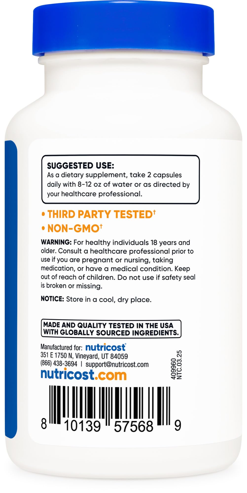 Nutricost Irish Sea Moss Extract ingredients panel image presents plant-based wellness components.
