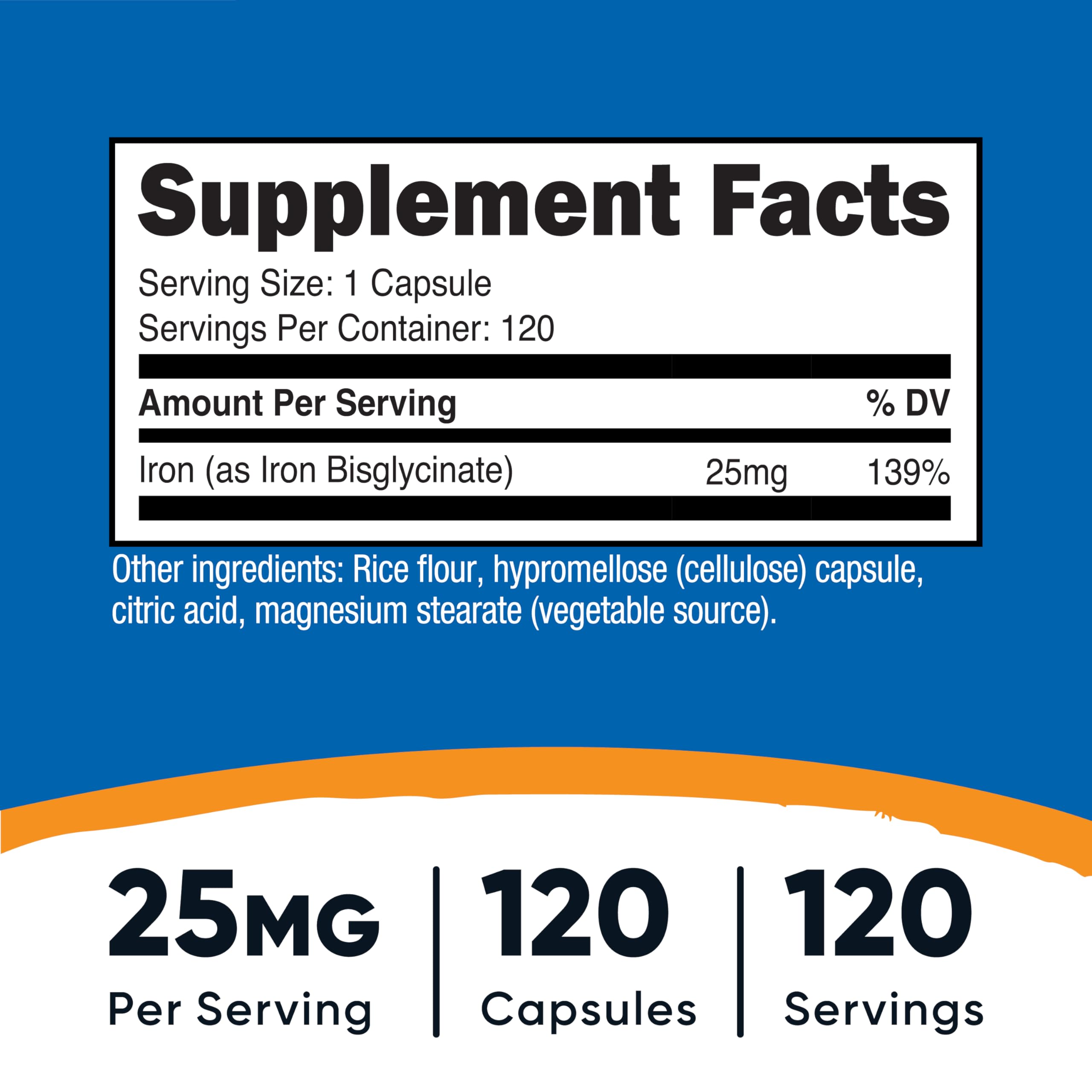 Nutricost bottle of 120 capsules offers a convenient daily iron routine.