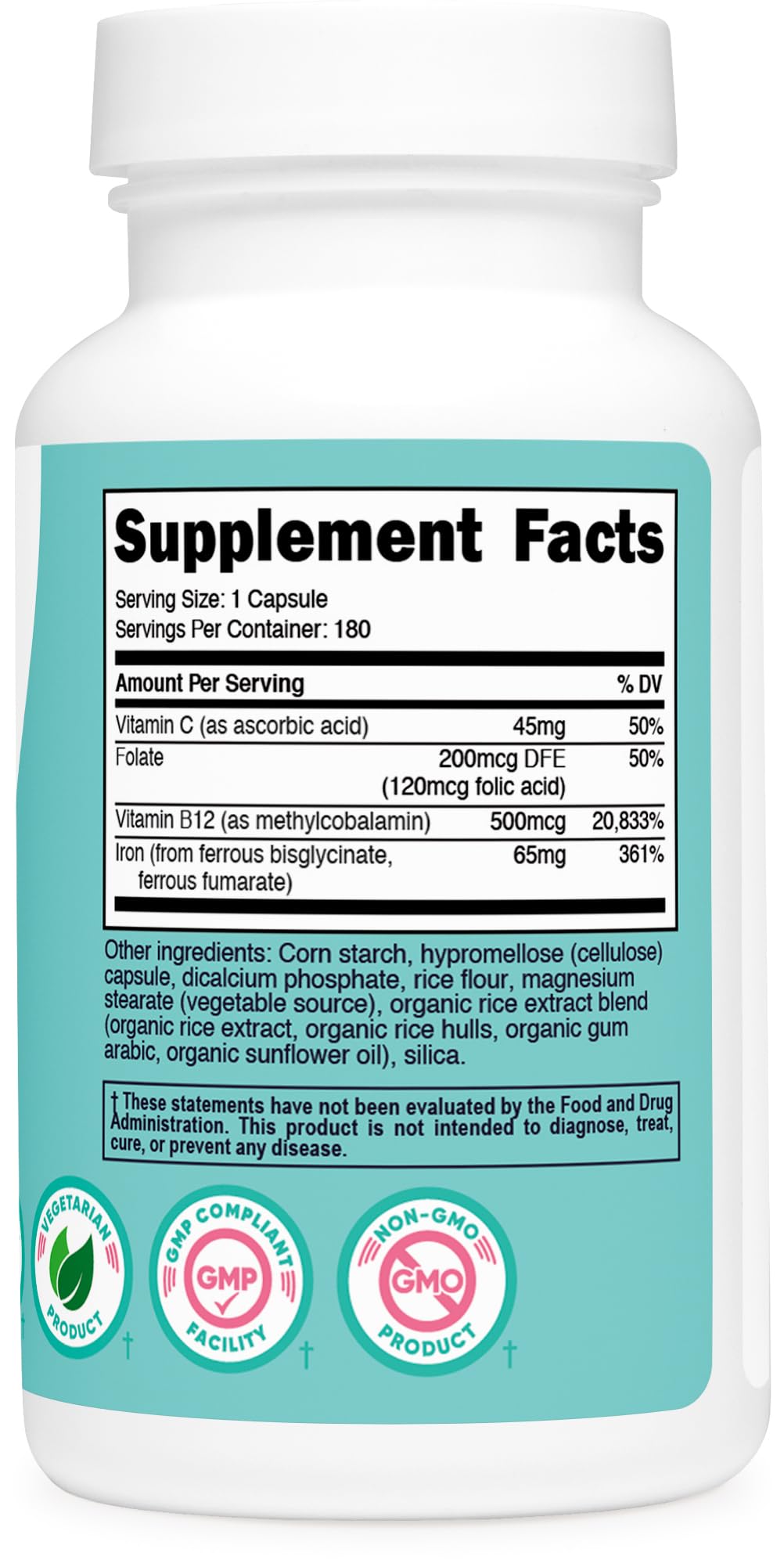 Nutricost Iron 65mg bottle on white background for simple storage.