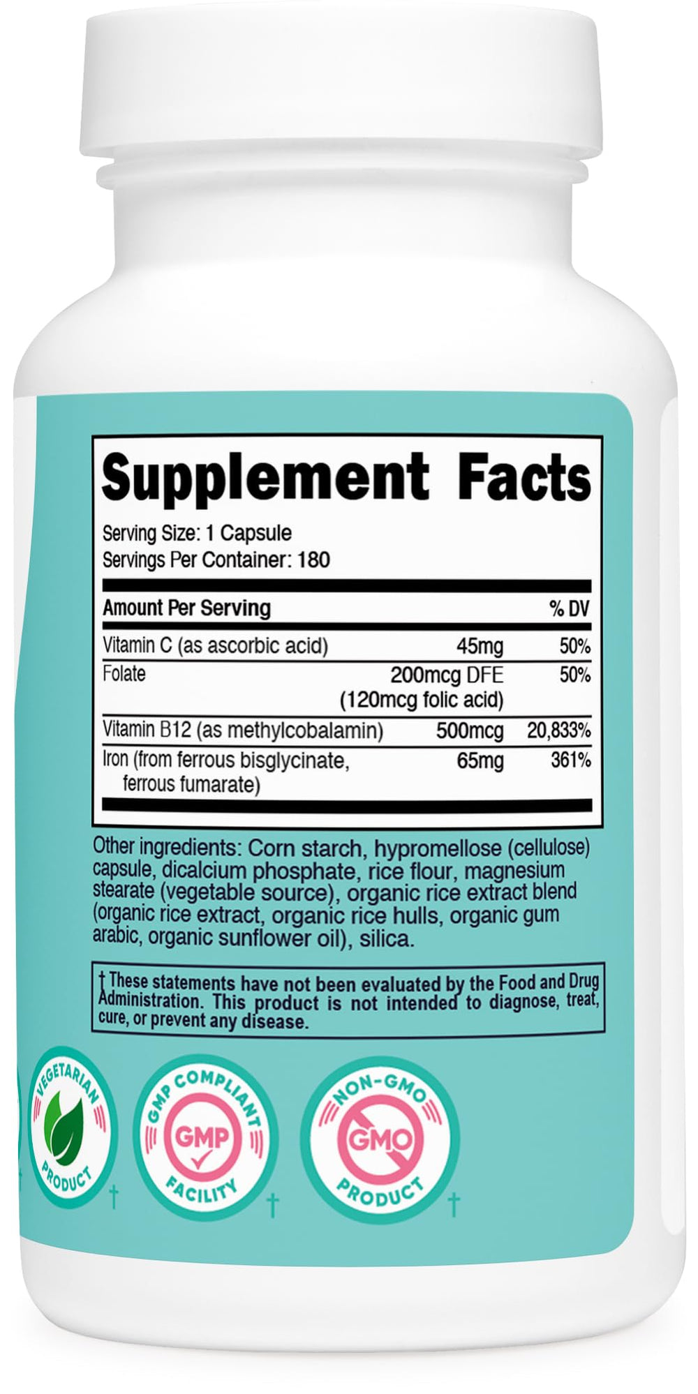 Nutricost Iron 65mg bottle on white background for simple storage.