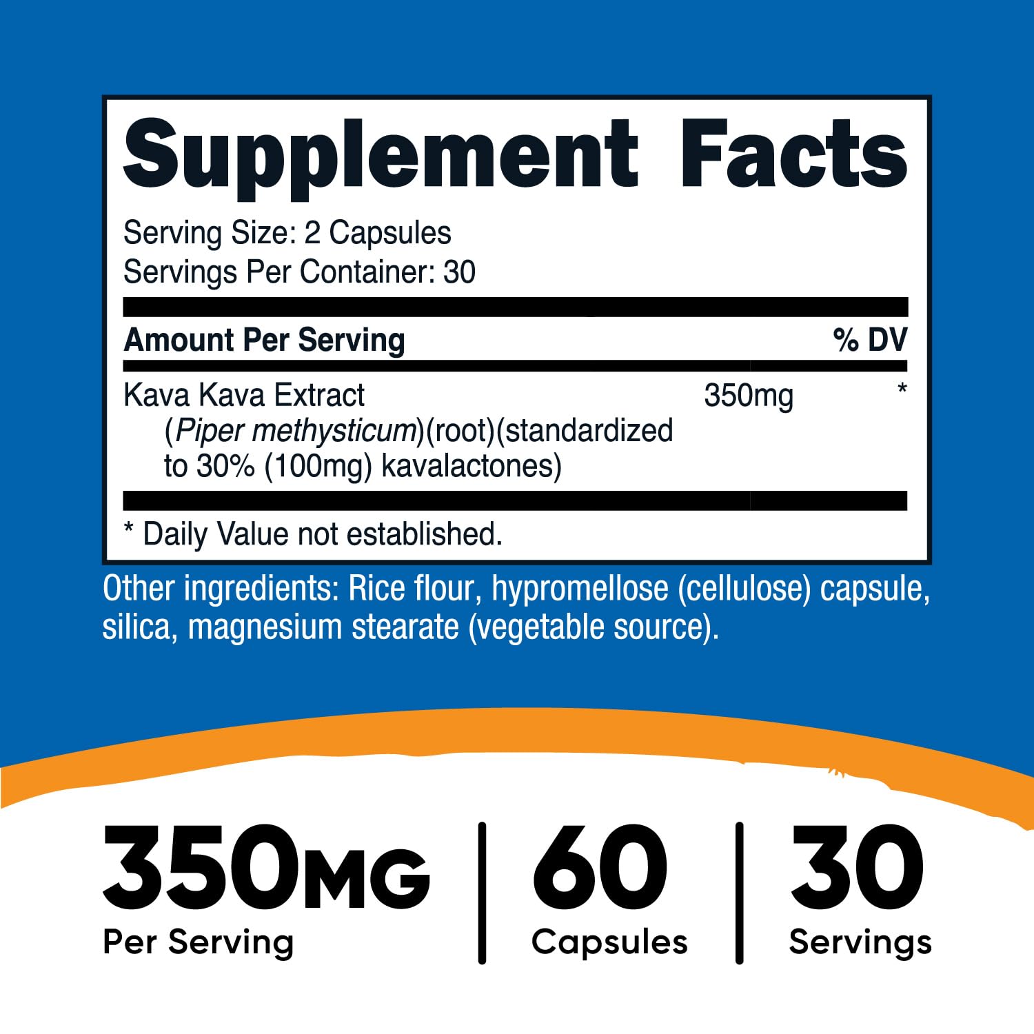 Nutricost Kava Kava capsules label close-up highlighting quality.