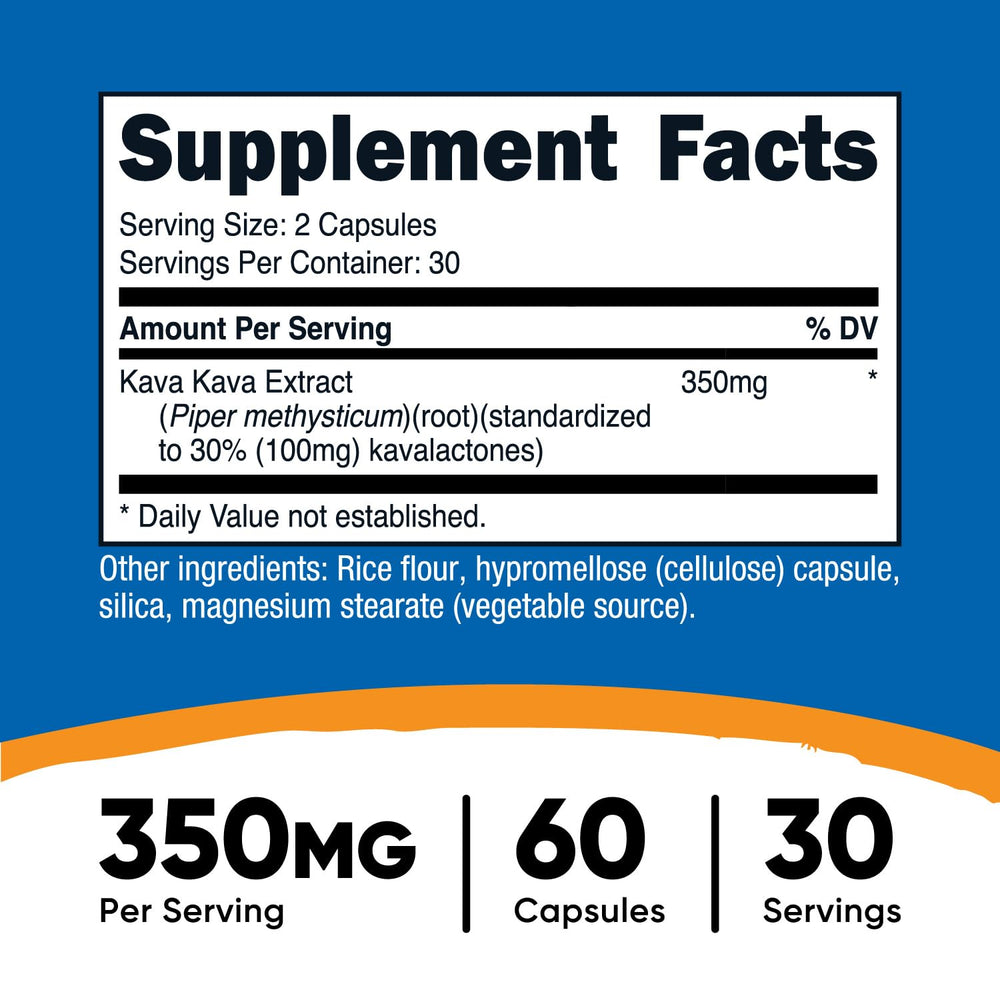 Nutricost Kava Kava capsules label close-up highlighting quality.