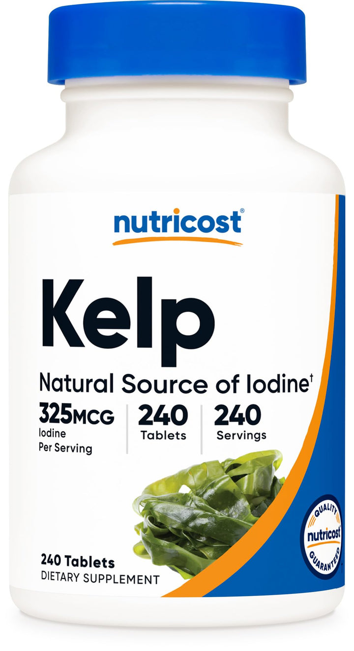 Nutricost Kelp Tablets bottle front view for daily iodine support
