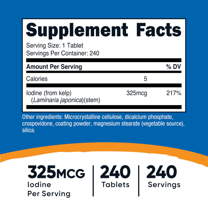 Nutricost Kelp Tablets label close-up highlighting non-GMO and gluten-free status