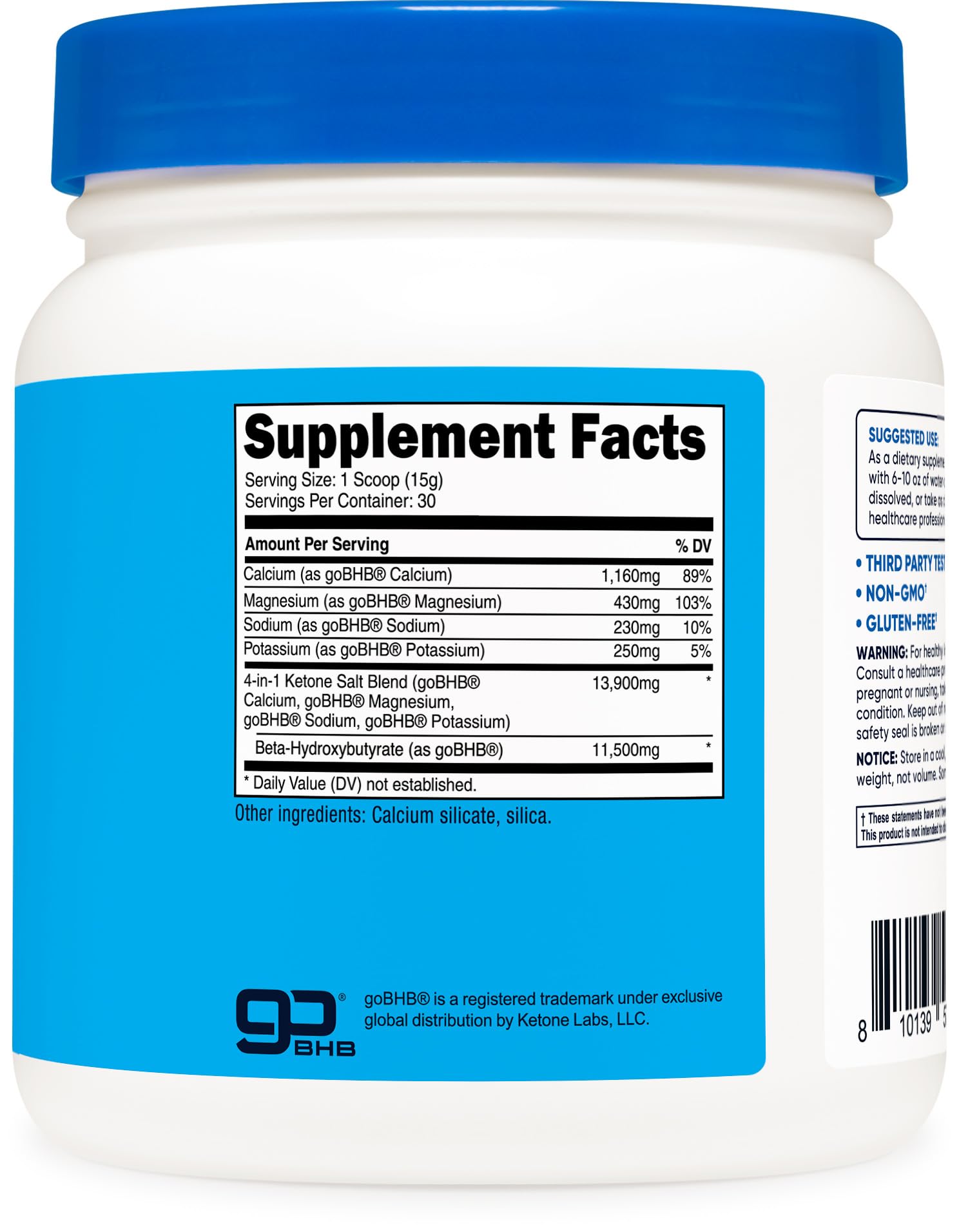 Nutricost Keto BHB 4-in-1 label detail noting non-GMO and NSF facility