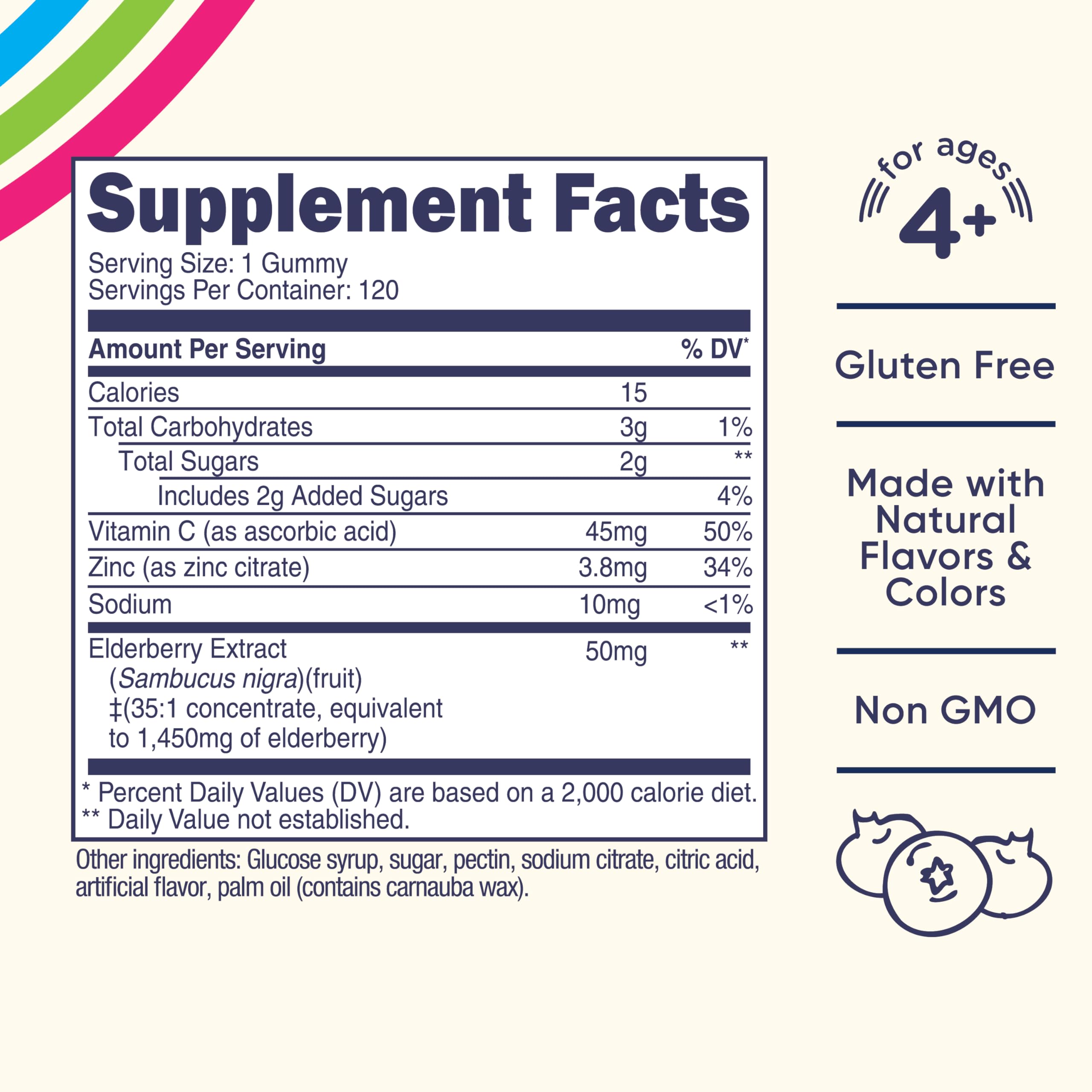 Nutricost Kids Elderberry Gummies bottle back lists ingredients and serving guidance.