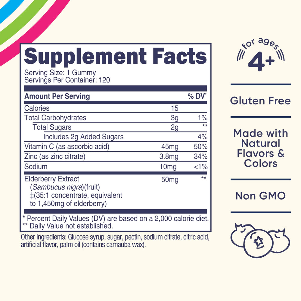 Nutricost Kids Elderberry Gummies bottle back lists ingredients and serving guidance.