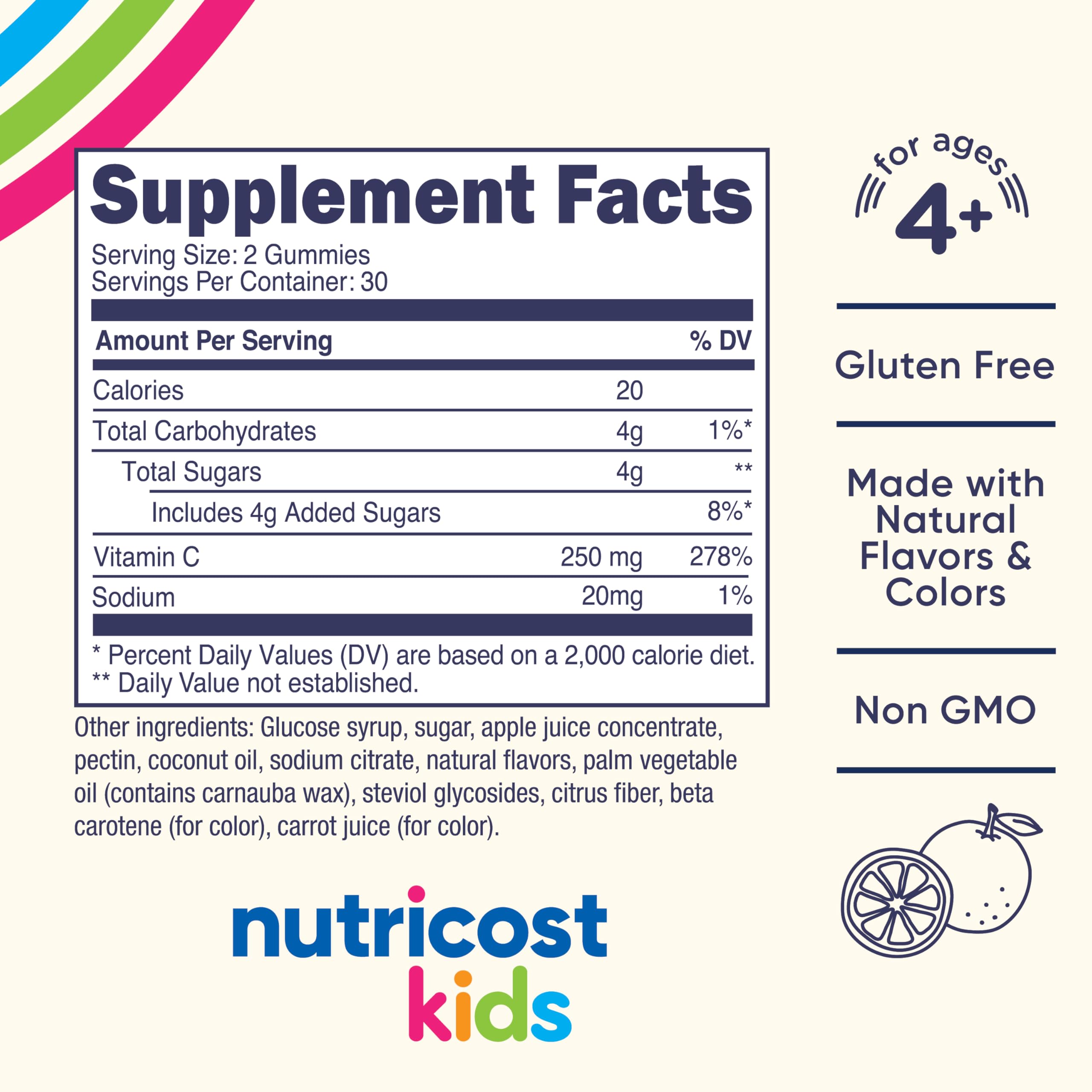 Nutricost Kids Vitamin C Gummies bottle label showing ingredients and dosage
