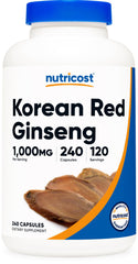Nutricost Korean Ginseng bottle front showing 1000mg per serving for daily use