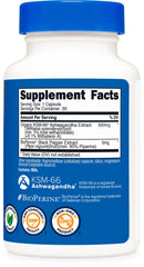 Nutricost KSM-66 Ashwagandha label shows 600 mg per serving.