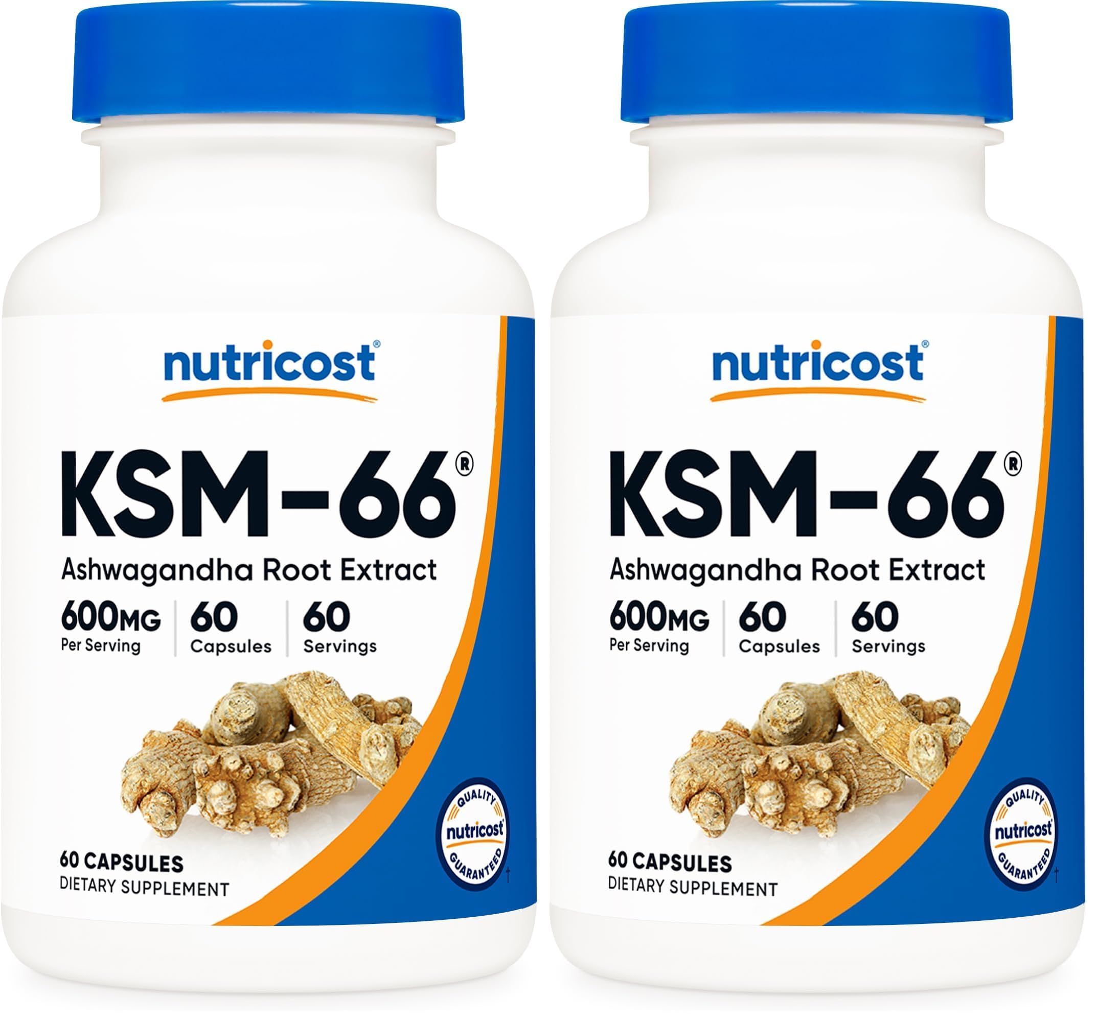 Nutricost KSM-66 Ashwagandha bottle showing 600 mg per serving for daily wellness