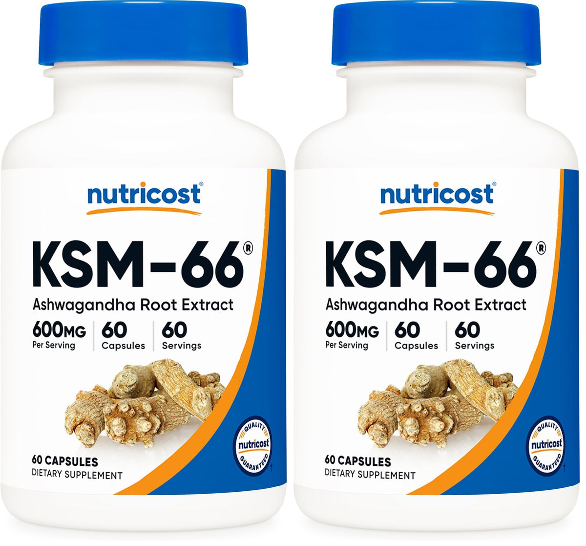 Nutricost KSM-66 Ashwagandha bottle showing 600 mg per serving for daily wellness