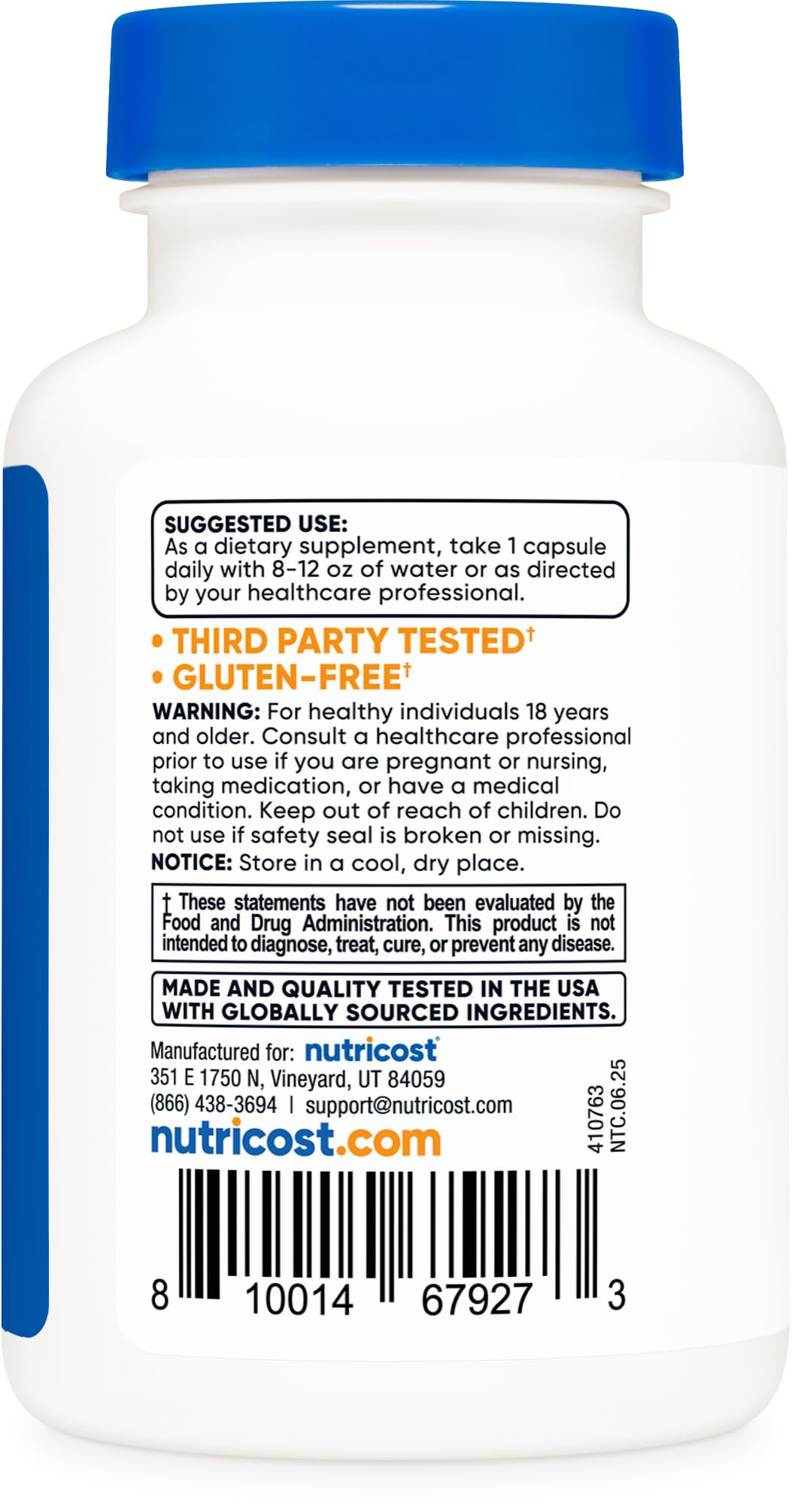 Nutricost KSM-66 bottle with BioPerine-label shows absorption support